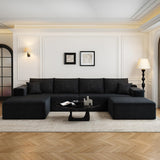 135.4" Cloud Modular Sectional Couch with 1 Ottoman,Modern Minimalist Upholstered Couches, Comfort U Shaped Sofa for Living Room,Deep Seat Corner Couch，No Assembly Required (Black,Left Facing Chaise)