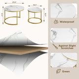 Smuxee Nesting Coffee Table Set of 2, 23.6" Round Coffee Table Wood Grain Top with Adjustable Non-Slip Feet, Industrial End Table Side Tables for Living Room Bedroom Balcony Yard