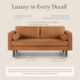 POLY & BARK Napa 72" Apartment Sofa – Italian-Tanned Full-Grain Pure-Aniline or Semi-Aniline Leather, Feather-Down Cushioning, Kiln-Dried Solid Wood Frame, Walnut Legs - Cognac Tan
