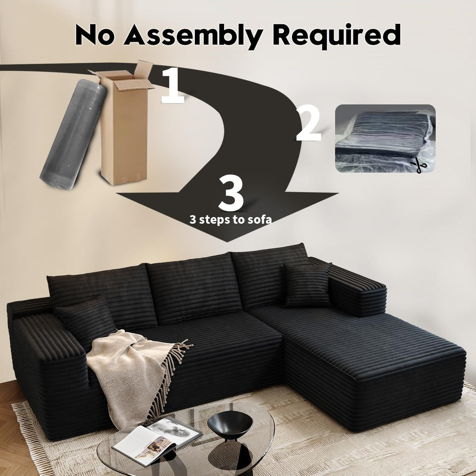 135.4" Cloud Modular Sectional Couch with 1 Ottoman,Modern Minimalist Upholstered Couches, Comfort U Shaped Sofa for Living Room,Deep Seat Corner Couch，No Assembly Required (Black,Left Facing Chaise)