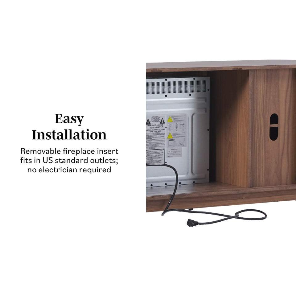 Walker Edison Chloe Reeded TV Stand with Fireplace Insert, 75 Inch, 70 Inch, Coastal Oak