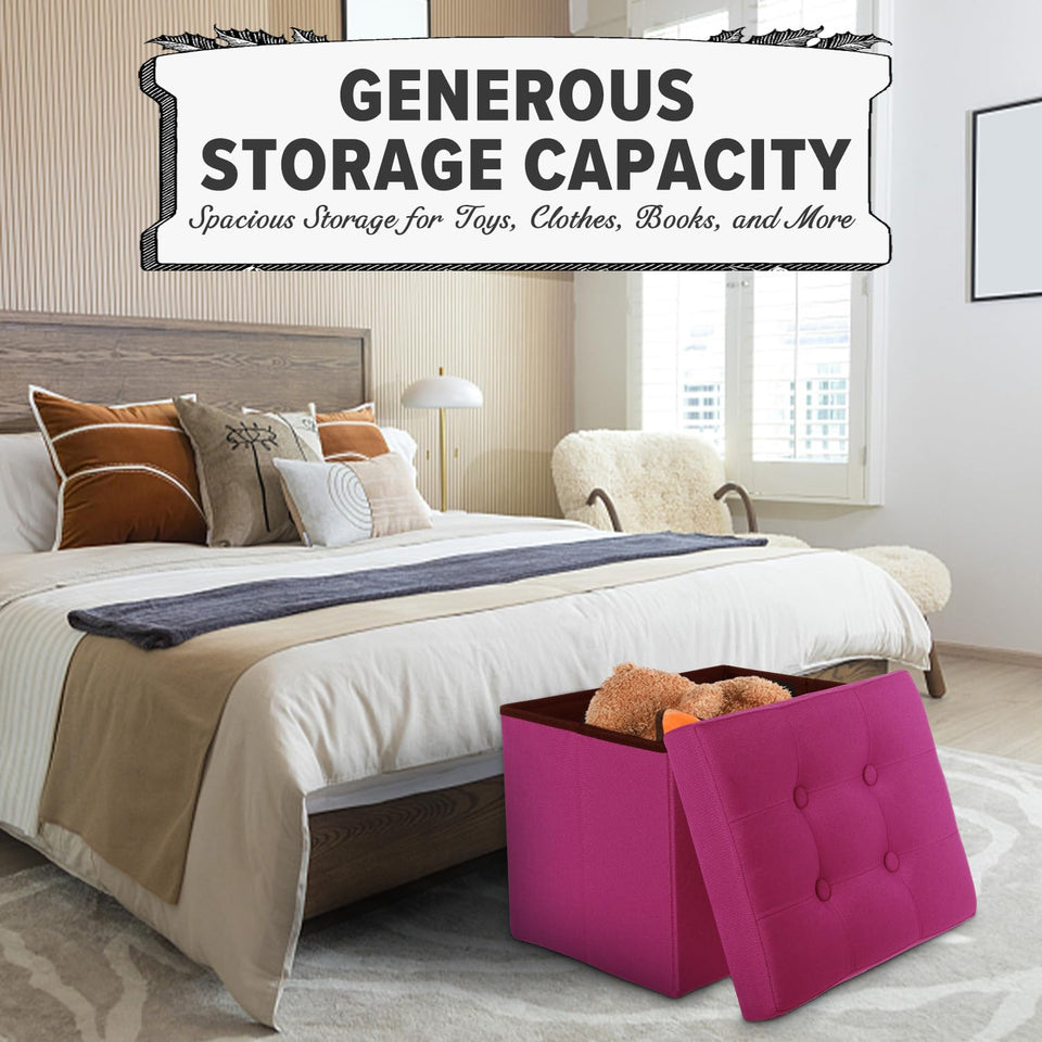 LINMAGCO Ottoman Storage Ottoman with Storage Small Foot Rest Stool Under Desk Stool Short Folding Footrest Linen Cloth Dark Gray 16X12X12IN