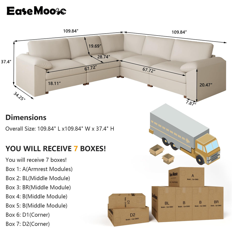 EASE MOOSE Leather Sectional Couch, Oversized Modular Sectional Sofas, Wide Deep Seat Modular Couch, Scratch Resistant Faux Leather Material, L Shaped Sofa for Big Spaces,Beige