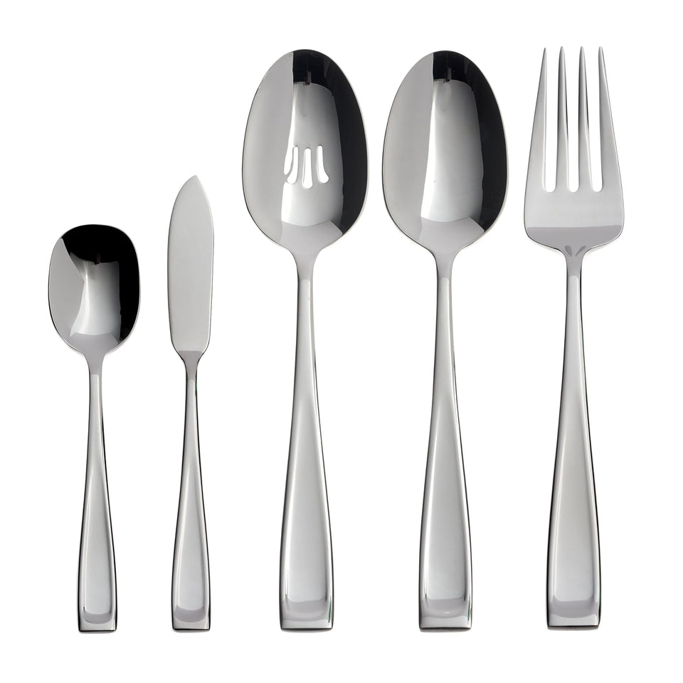 Oneida Silverware Set For 12, Moda 65-Piece Fine Flatware Set with Serving Utensils, Service For 12, 18/10 Stainless Steel, Dishwasher Safe For home, Knives Spoons and Forks Set (Silver, 65 pieces)