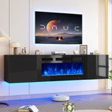 oneinmil 70" Floating TV Stand with 36" Electric Fireplace, Wall Mounted Fireplace Entertainment Center with Storage, Fire Place TV Console for Living Room, All Black