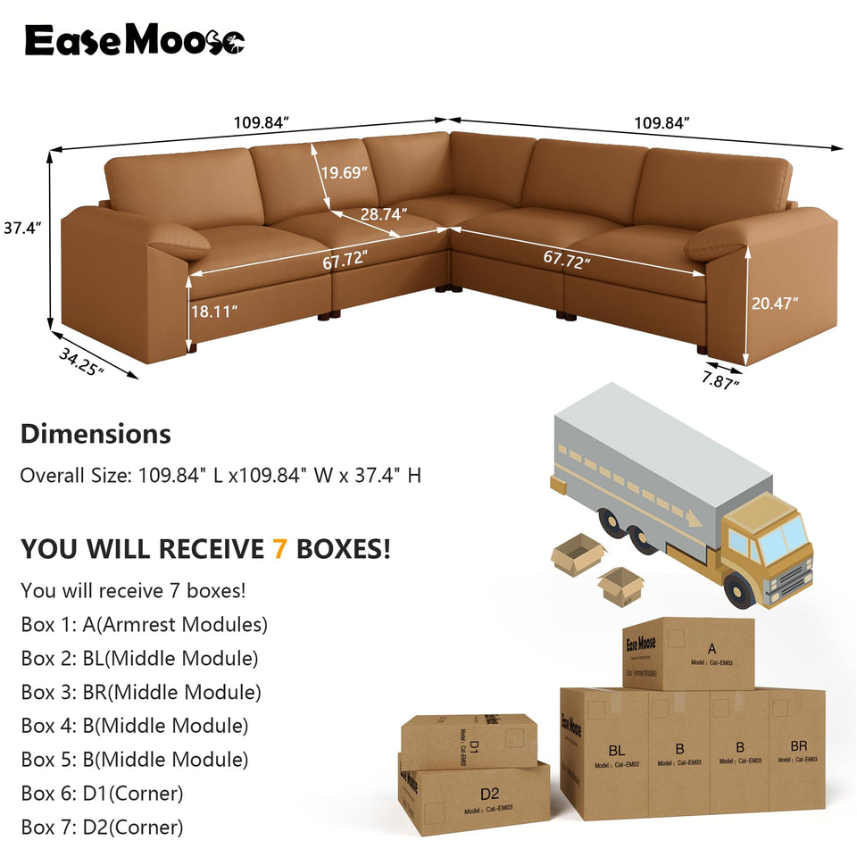 EASE MOOSE Leather Sectional Couch, Oversized Modular Sectional Sofas, Wide Deep Seat Modular Couch, Scratch Resistant Faux Leather Material, L Shaped Sofa for Big Spaces,Beige