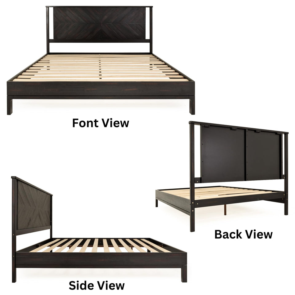 Bme Vivian 14 Inch Deluxe Bed Frame with Headboard, Rustic & Scandinavian Style with Solid Acacia Wood, No Box Spring Needed, 12 Strong Wood Slat Support, Easy Assembly, King, Rustic Golden Brown