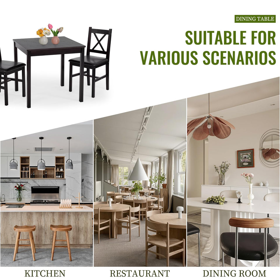 FDW | 5-Piece Solid Wood Dining Table Set for 4 | Brown | Pine Kitchen Table with Upholstered Chairs | Space-Saving Design | Smooth Easy-to-Clean Surface | for Dining Room, Apartment, Restaurant