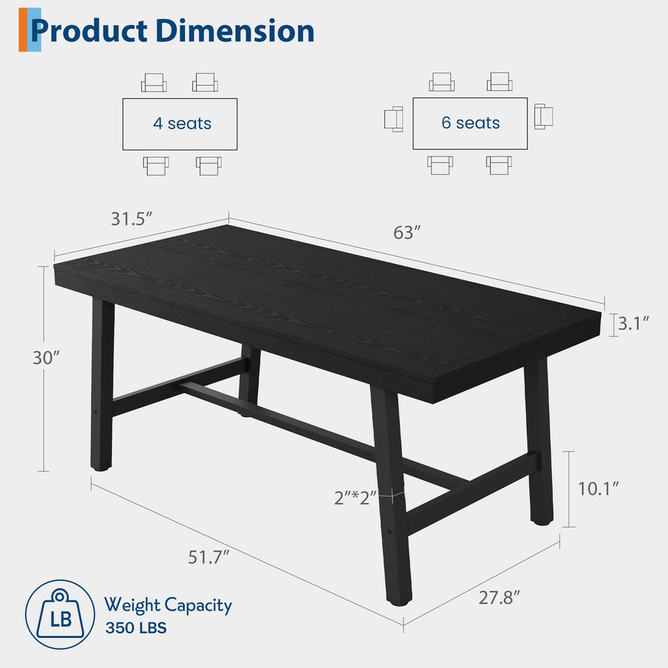 GarveeHome Industrial Dining Table for 6-8 People, 70.87" Long Wooden Kitchen Table with Sturdy Metal Frame & Rustic Brown Finish (Brown, 70.87" Long)