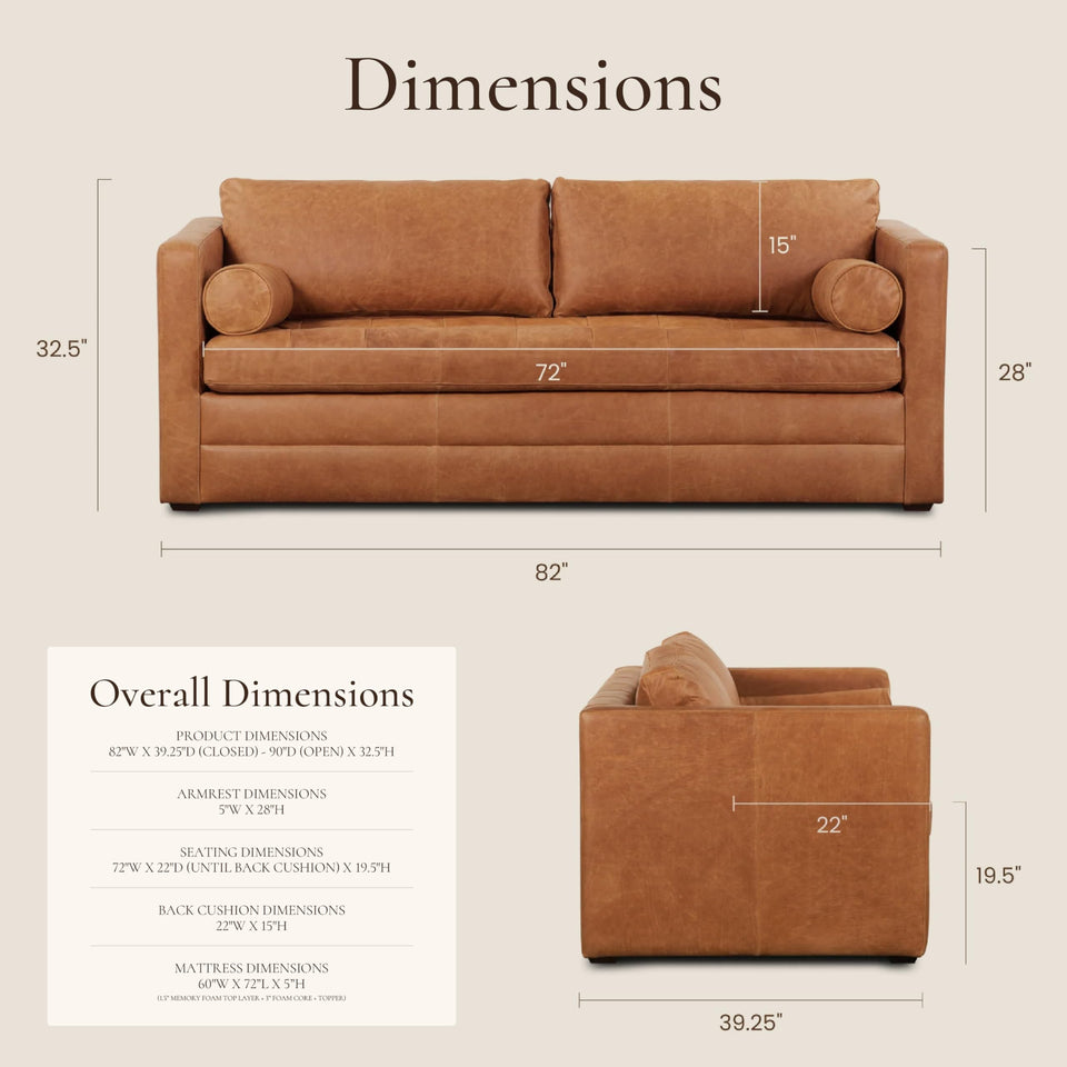 POLY & BARK Napa 72" Apartment Sofa – Italian-Tanned Full-Grain Pure-Aniline or Semi-Aniline Leather, Feather-Down Cushioning, Kiln-Dried Solid Wood Frame, Walnut Legs - Cognac Tan