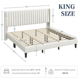 Yaheetech King Bed Frame Upholstered Platform Bed with Fabric Headboard, Wing Edge Design/Non-Slip and Noise-Free/Wooden Slats Support/No Box Spring Needed/Easy Assembly, Ivory King Bed