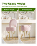 GREENSTELL Small Vanity Stool Chair with Storage and Folding Back, 13" x 13" x 17.7" Faux Fur Soft Ottoman for Teenager, 4 Metal Legs with Anti-Slip Feet, Furry Padded Seat for Makeup, Bedroom, White