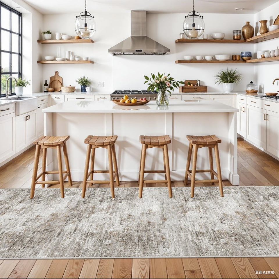 12x15 Area Rug for Living Room – Large Modern Neutral Abstract Thin Washable Carpet, Soft Low Pile Non-Slip Stain-Resistant for Bedroom Dining Room Home Office (Beige Grey)