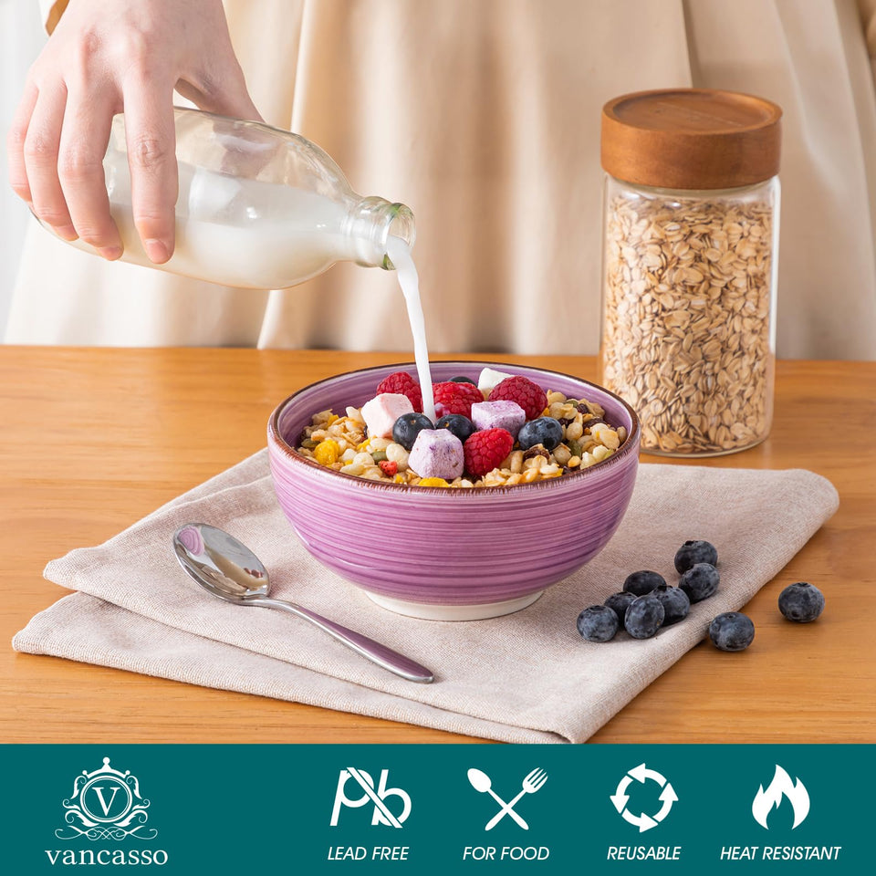 vancasso Bonita Dinnerware Set 24 Pieces Blue Stoneware Service for 6, Handpainted Spirals Pattern Stoneware Combination Set