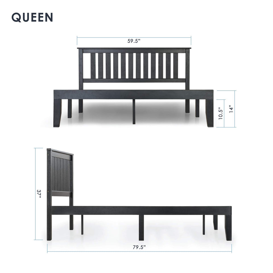 Mellow Naturalista Classic 12-Inch Solid Wood Platform Bed | Wooden Slats, No Box Spring Needed, Easy Assembly | Full, Espresso