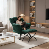 LITA Lazy Chair with Ottoman, Modern Accent Leisure Upholstered Lazy Sofa Armchair, Contemporary Lounge Reading Chair with Armrests and a Side Pocket for Living Room, Bedroom & Small Space, Dark Grey