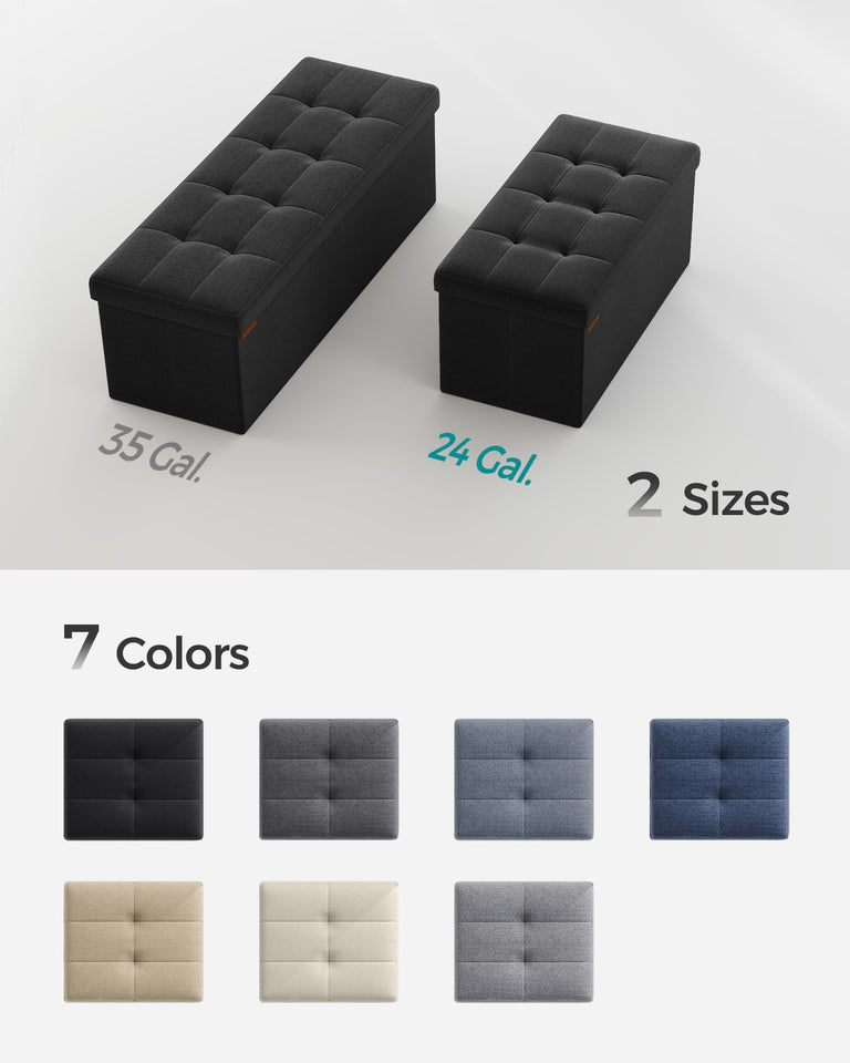 SONGMICS MAZIE Collection - 43 Inches Folding Storage Ottoman Bench, Ottoman Foot Rest, End of Bed Bench, Storage Chest, Load 660 lb, for Living Room, Bedroom, Entryway, Dark Gray ULSF77K