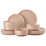 MALACASA Plates and Bowls Sets, 24 Pieces Modern Ceramic Dinnerware Set for 8 Kitchen Stoneware Dishes Dishware Set Microwave and Dishwasher Safe, White, Series TARA