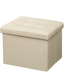 AmasSmile Storage Ottoman Folding Foot Rest Stool, Leather Footstool Bench, Short Ottoman Stool, Storage Foot Rest Store, Books (Black, 17" D x 13" W x 13" H)