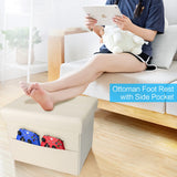 AmasSmile Storage Ottoman Folding Foot Rest Stool, Leather Footstool Bench, Short Ottoman Stool, Storage Foot Rest Store, Books (Black, 17" D x 13" W x 13" H)