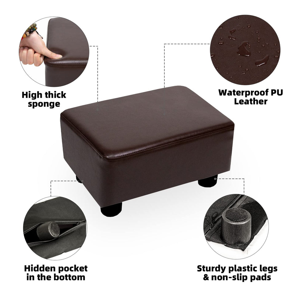 CAROLMADE Small Foot Stool Ottoman Footstool with Legs Under Desk Footrest for Living Room Bedroom and Office, Soft Ivory White