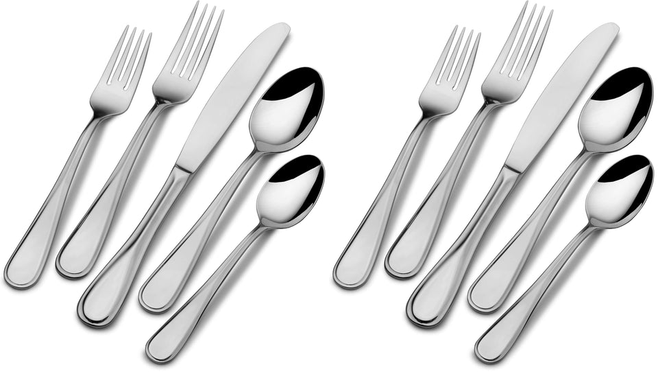 Mikasa Bravo 65-Piece Flatware Set for 12, 18/10 Stainless Steel Silverware with Full Service, Includes Forks, Knives, Spoons, and Serving Utensils