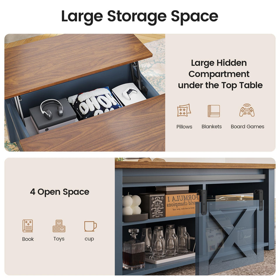 SEDETA 31.5" Lift Top Coffee Table with Storage, Square Coffee Tables for Living Room, Farmhouse Coffee Table with Large Hidden Storage Compartment and Adjustable Shelves, Black