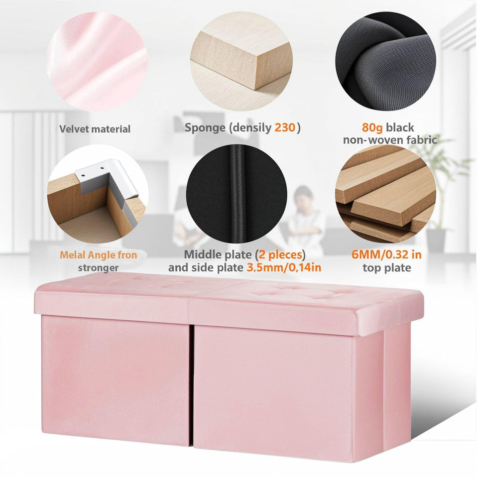 AmasSmile Footrest Ottoman Bench with Storage,34Inch Black Leather Footstool, Coffee Table, Padded Seat, Storage Chest,Blanket Store with Flipping Lid for Livingroom and Bedroom