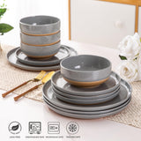 AmorArc Ceramic Dinnerware Sets for 8, 24 Pieces Handpainted Plates and Bowls Set with Rustic Terracotta Underside, Scratch Resistant Stoneware Dishes Set, Dishwasher & Microwave Safe, Light Beige