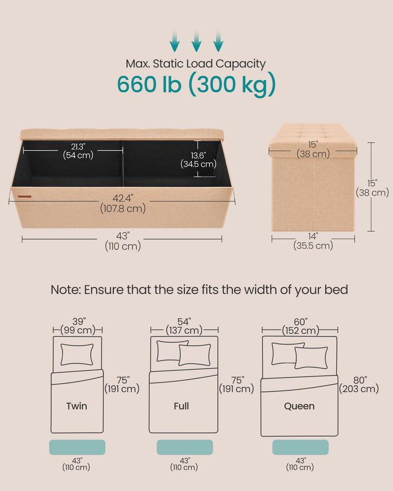 SONGMICS MAZIE Collection - 43 Inches Folding Storage Ottoman Bench, Ottoman Foot Rest, End of Bed Bench, Storage Chest, Load 660 lb, for Living Room, Bedroom, Entryway, Dark Gray ULSF77K