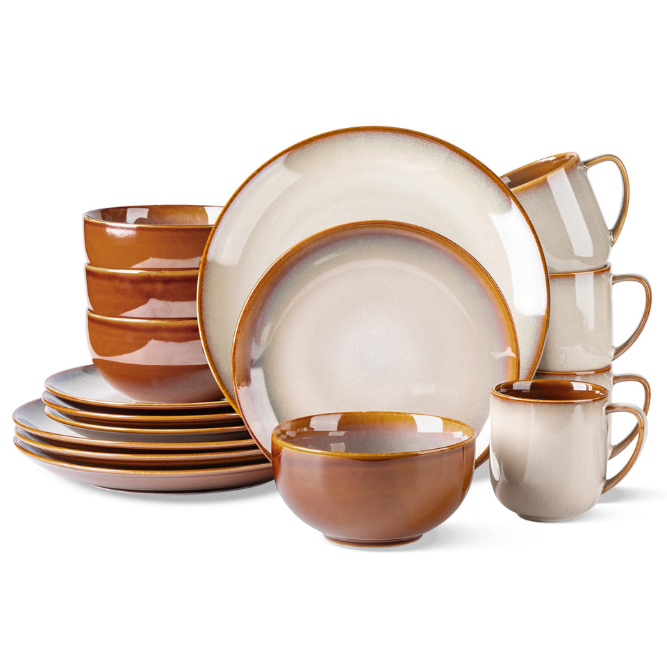 LeRatio Ceramic Dinnerware Sets for 6,Plates and Bowls Sets,Handmade Reactive Glaze Dishes Set,Chip Resistant and Scratch Resistant | Oven&Dishwasher & Microwave Safe-Blue(18PCS)