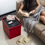 AmasSmile Storage Ottoman Folding Foot Rest Stool, Leather Footstool Bench, Short Ottoman Stool, Storage Foot Rest Store, Books (Black, 17" D x 13" W x 13" H)