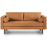 POLY & BARK Napa 72" Apartment Sofa – Italian-Tanned Full-Grain Pure-Aniline or Semi-Aniline Leather, Feather-Down Cushioning, Kiln-Dried Solid Wood Frame, Walnut Legs - Cognac Tan