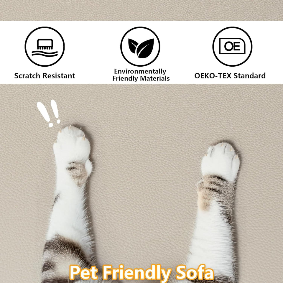 EASE MOOSE Leather Sectional Couch, Oversized Modular Sectional Sofas, Wide Deep Seat Modular Couch, Scratch Resistant Faux Leather Material, L Shaped Sofa for Big Spaces,Beige