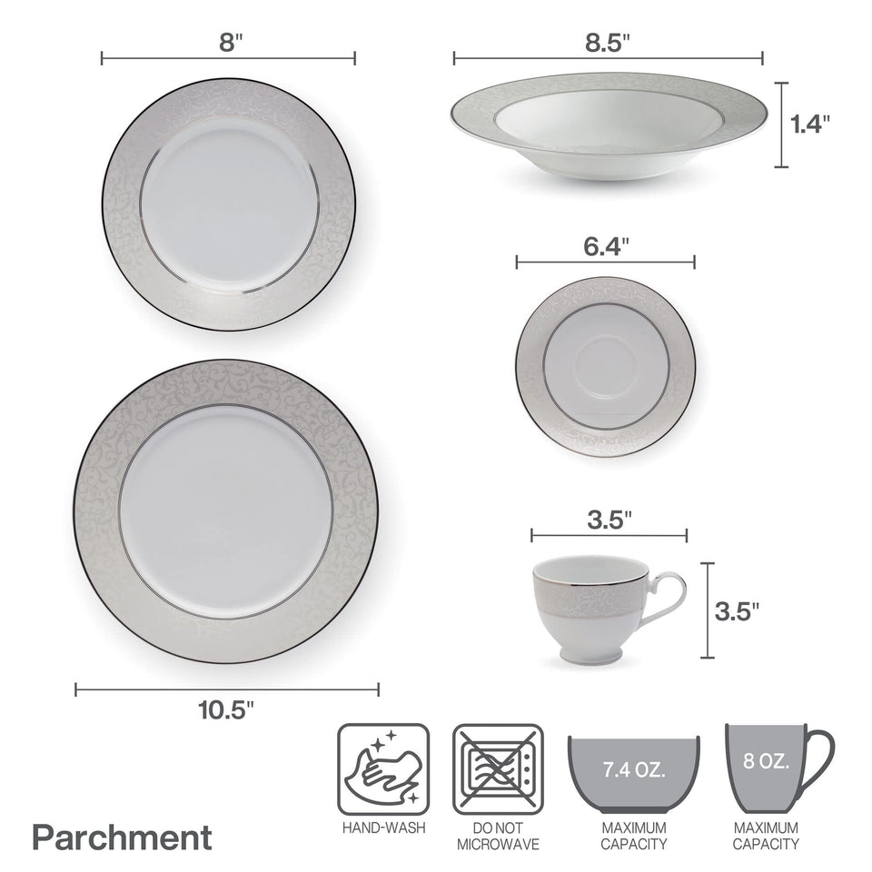 Mikasa Parchment 40-Piece Dinnerware Set, Service for 8, Durable Porcelain Plates, Bowls, and Mugs with Contemporary Design, Dishwasher Safe