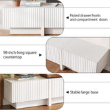 UKAOCAI 86.61'' Tambour TV Stand for 55-85 Inch, Modern Entertainment Center with Large Storage Cabinet & Open Shelves, TV Console with Sliding Doors for Living Room, Bedroom, Natural