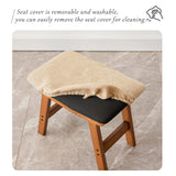 Foot Stool,Ottoman,Bamboo Small Sofa Foot Rest Under Desk,Extra Seating for Living Room, Bedroom and Kitchen(Brown Stool Legs - Beige Surface)