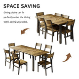 iPormis 7-Piece Dining Table Set with 6 Chairs, 63" Extendable Kitchen Table & Chairs Set for 4-6, Dining RoomTable with Solid Metal Frame & MDF Board, Perfect for Small Space, Easy Assembly, Walnut
