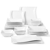MALACASA Ivory White Dinnerware Sets, 30-Piece Porcelain Plates and Bowls Sets, Modern Dish Set for 6, Square Plates Dinnerware Set Kitchen Dishware Sets, Microwave and Dishwasher Safe, Series Flora