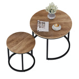 Smuxee Nesting Coffee Table Set of 2, 23.6" Round Coffee Table Wood Grain Top with Adjustable Non-Slip Feet, Industrial End Table Side Tables for Living Room Bedroom Balcony Yard