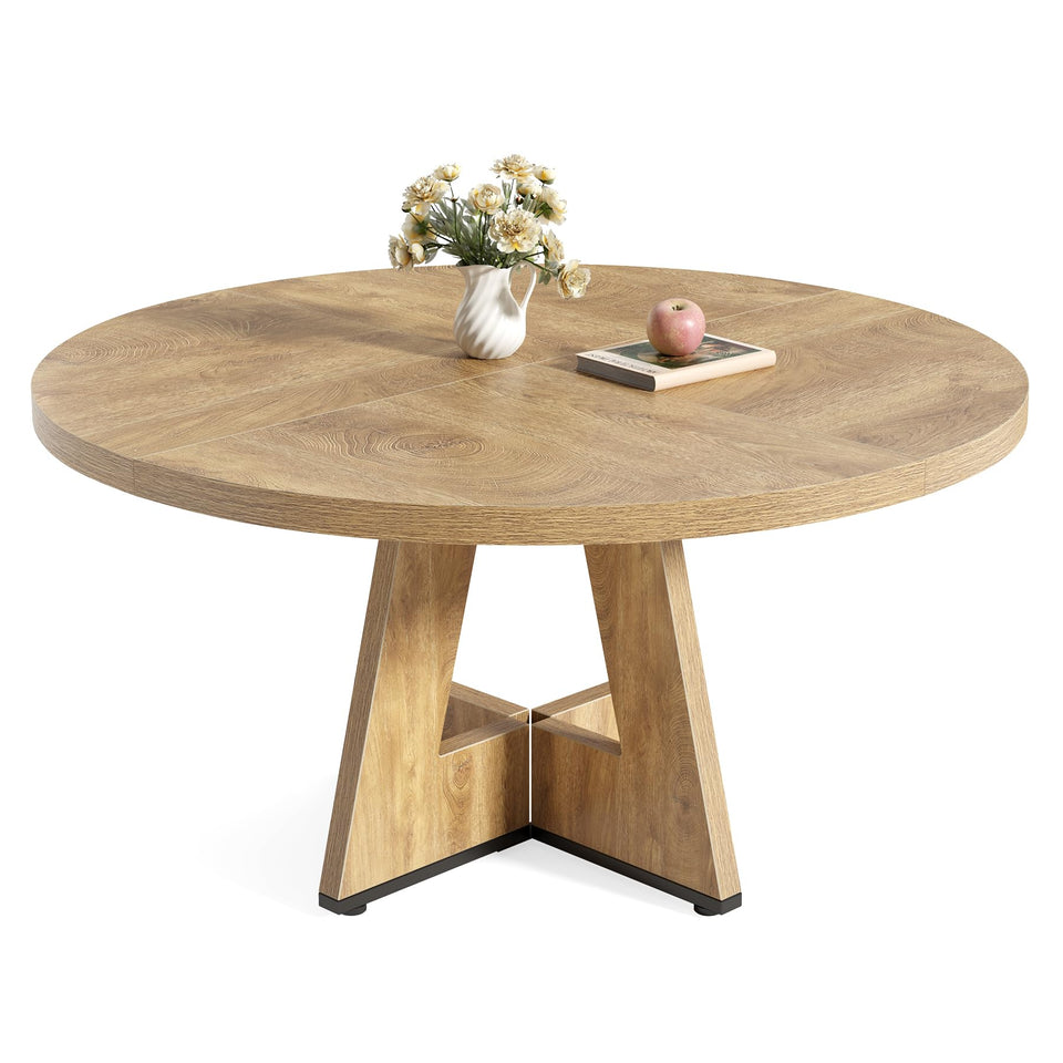 LITTLE TREE Round Dining Table for 4-6 People, 47 Inches Dining Room Table with Wooden Pedestal Base, Brown Dinner Tables, Circle Kitchen Tables for Dining Room, Kitchen, Living Room(Table Only)