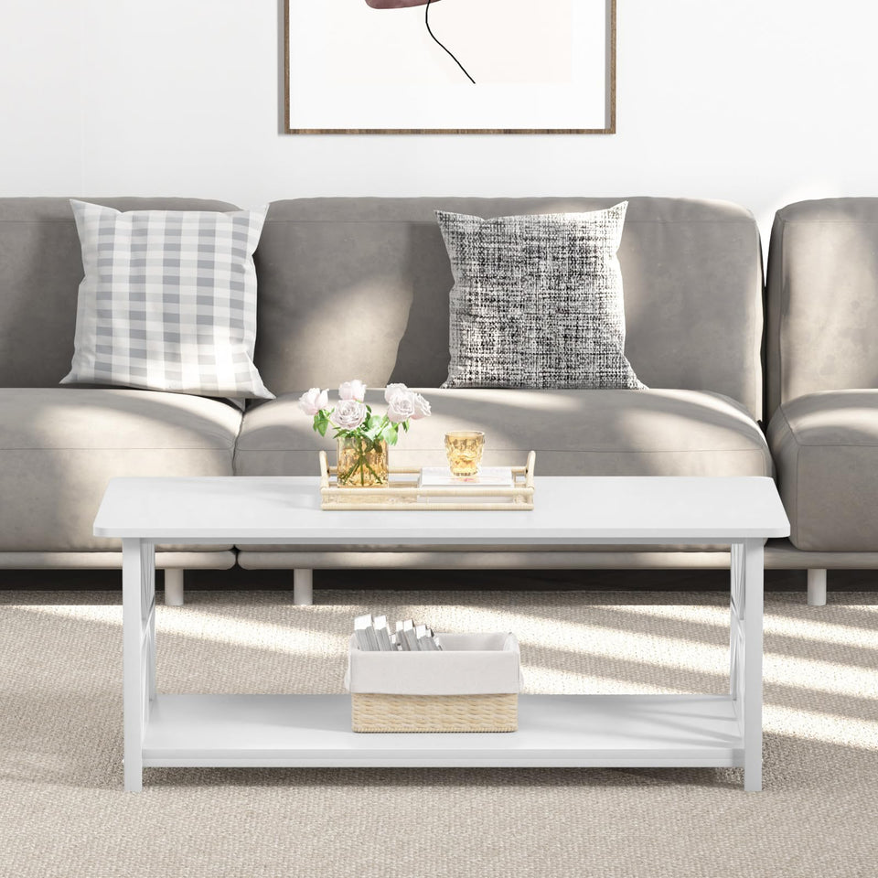 GreenForest Coffee Table for Living Room with Round Corners Farmhouse Style Center Table with Storage Shelf 39 Inch Space Saving Easy Assembly Gray Wash