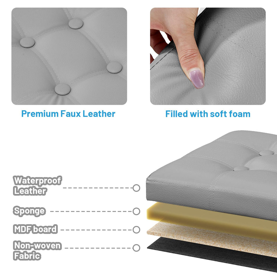 Bsketa Storage Ottoman, Folding Foot Stool with Thicker Foam Padded Seat Small Leather Storage Ottoman Bench Foot Rest for Living Room Foldable Coffee Table 17x13x13in,Black