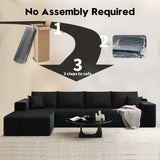 135.4" Cloud Modular Sectional Couch with 1 Ottoman,Modern Minimalist Upholstered Couches, Comfort U Shaped Sofa for Living Room,Deep Seat Corner Couch，No Assembly Required (Black,Left Facing Chaise)