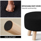 Wimarsbon Pouf Ottoman, 100% Cotton Knitted Boho Footstool, Round Footrest with Non-Skid Wood Legs, Home Décor Handmade Pouffe, Leisure Floor Step Stool for Living Room (Beige)