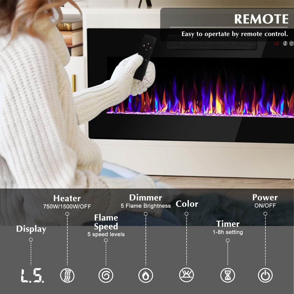 Lemberi Fireplace tv Stand with 36 inch Fireplace Up to 90" TVs, LED Light Entertainment Center and Storage, 80" Modern Wood Media TV Console with Highlight Cabinet for Living Room (White)