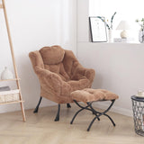 LITA Lazy Chair with Ottoman, Modern Accent Leisure Upholstered Lazy Sofa Armchair, Contemporary Lounge Reading Chair with Armrests and a Side Pocket for Living Room, Bedroom & Small Space, Dark Grey