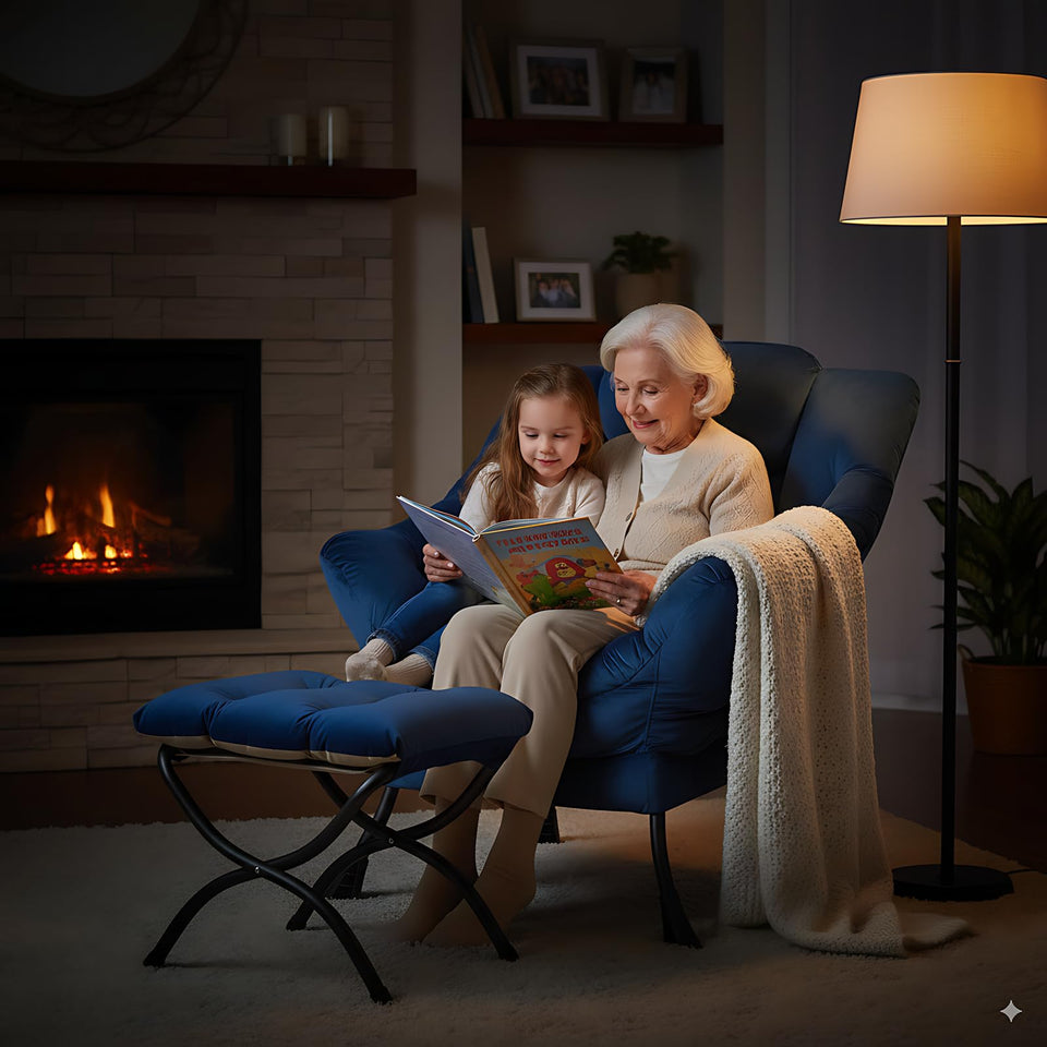 LITA Lazy Chair with Ottoman, Modern Accent Leisure Upholstered Lazy Sofa Armchair, Contemporary Lounge Reading Chair with Armrests and a Side Pocket for Living Room, Bedroom & Small Space, Dark Grey