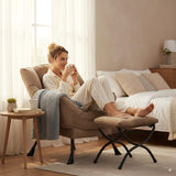 LITA Lazy Chair with Ottoman, Modern Accent Leisure Upholstered Lazy Sofa Armchair, Contemporary Lounge Reading Chair with Armrests and a Side Pocket for Living Room, Bedroom & Small Space, Dark Grey