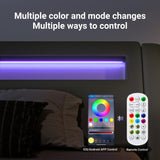 Allewie Queen Size LED Platform Bed Frame with Adjustable Headboard/No Box Spring Need/Easy Assembly/Faux Leather in Black